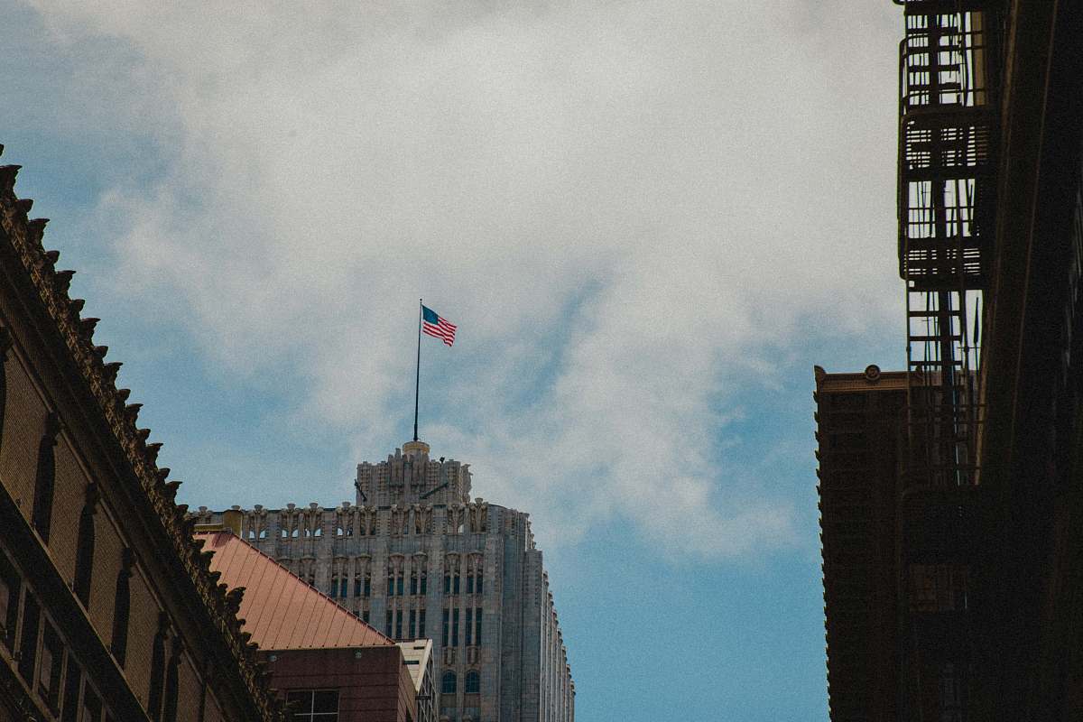 symbol USA flag on white building city
